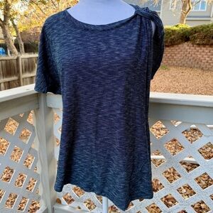 Deletta Top Womens Small‎ Blue Stripe Short Sleeve T-Shirt Cotton Asymmetrical